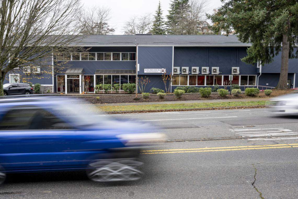 Cars move past Tacoma Urban League on Tuesday, Nov. 18, 2025, along South Yakima Avenue in Tacoma, Wash.