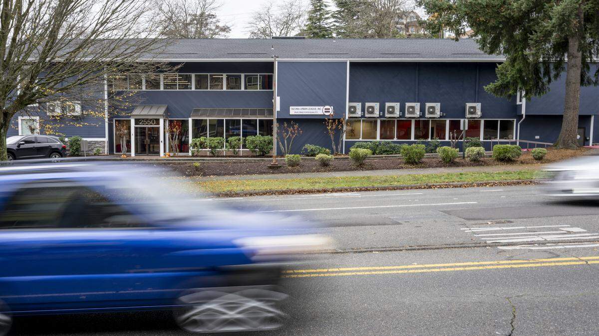 Cars move past Tacoma Urban League on Tuesday, Nov. 18, 2025, along South Yakima Avenue in Tacoma, Wash.