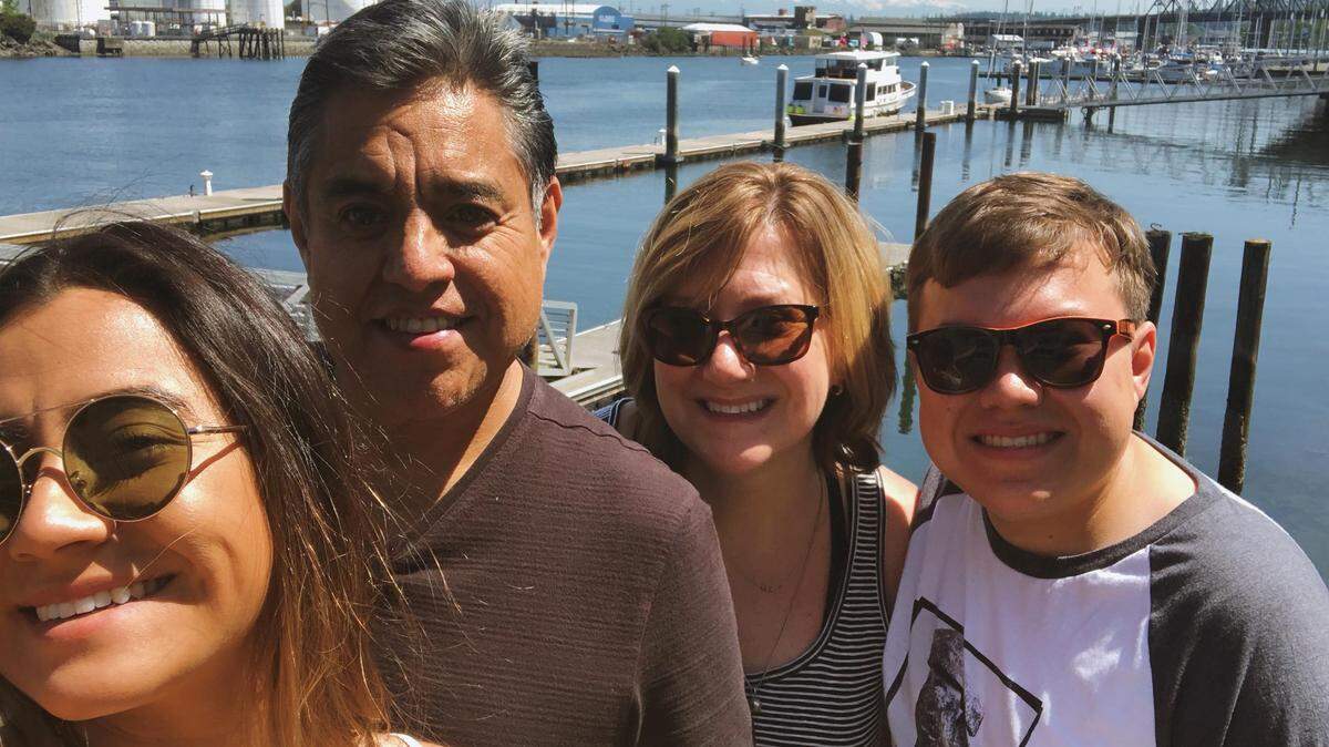 The Almonte family — Gina, Dave, Lisa, Nicholas (Nico) — on the Thea Foss Waterway in their hometown, Tacoma.