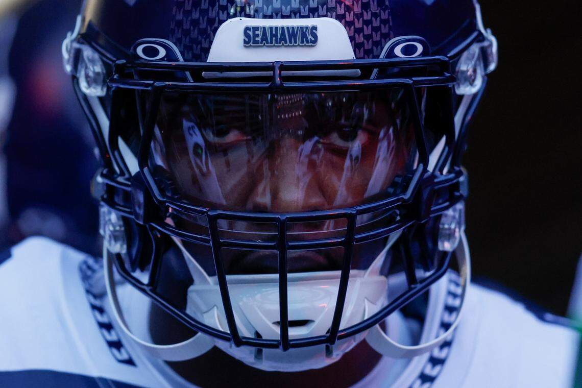 SANTA CLARA, CALIFORNIA - JANUARY 03: Demarcus Lawrence #0 of the Seattle Seahawks looks on prior to a game against the San Francisco 49ers at Levi's Stadium on January 03, 2026 in Santa Clara, California. (Photo by Lachlan Cunningham/Getty Images)