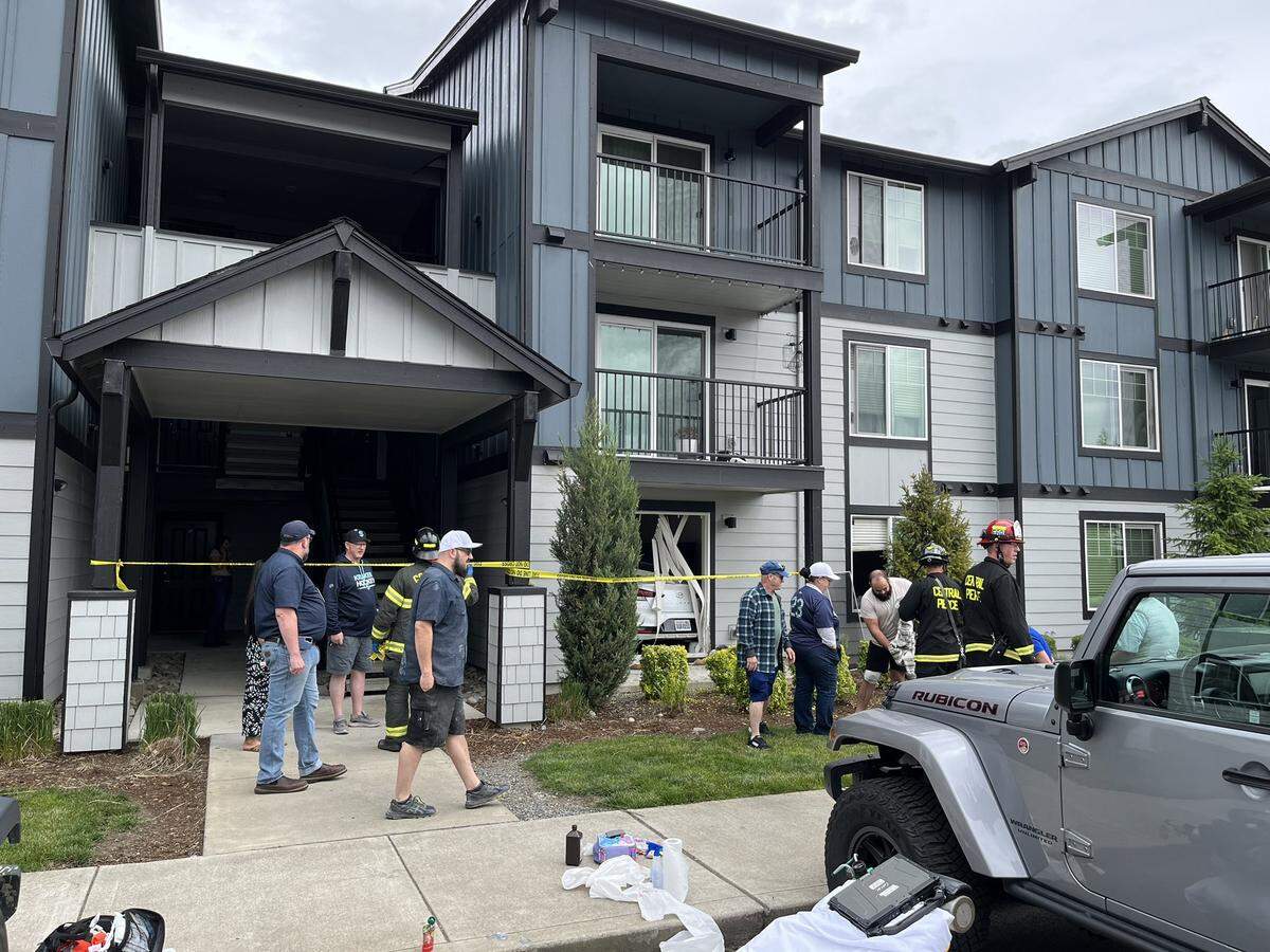 A car rammed into an apartment unit Friday, June 14, 2024, in South Hill.