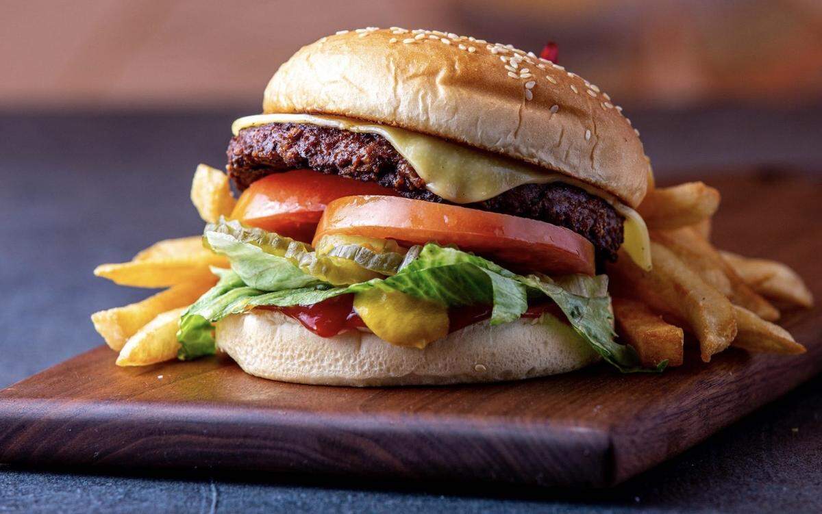 The classic Vegan Burger at Dusty’s Hideaway, which is one of four specially-made vegan items on the menu.