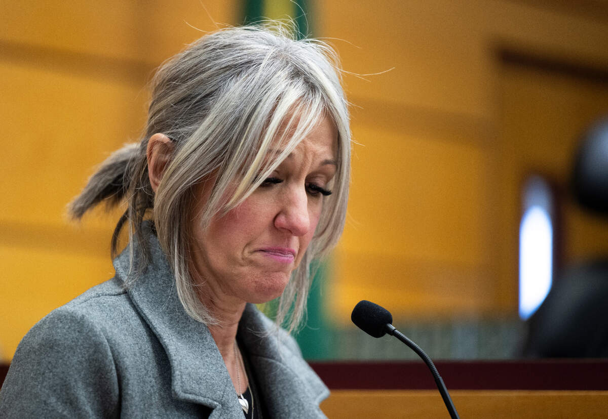 Charlene Sanders, wife of Jim Sanders and victim, speaks at the resentencing of Amanda Knight, 36, for her role in the 2010 home invasion murder of Jim Sanders, at Pierce County Superior Court, on Friday, Jan. 10, 2025, in Tacoma, Wash.