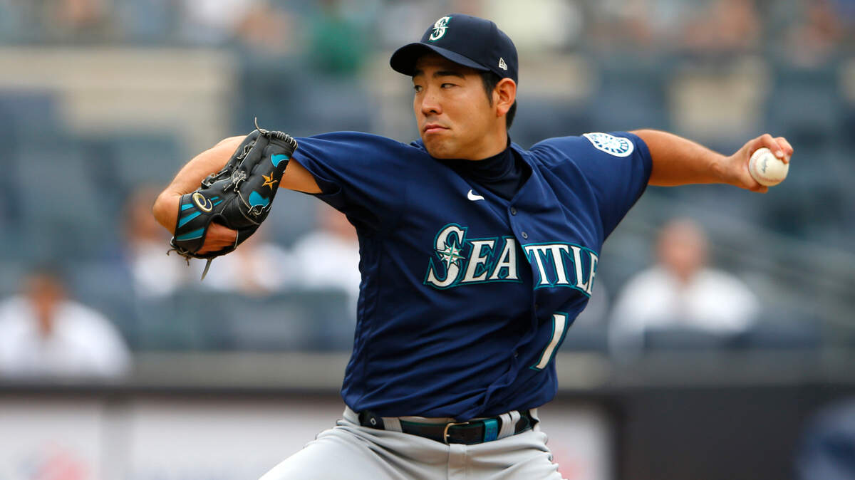Seattle Mariners starting pitcher Yusei Kikuchi throws against the New York Yankees during the second inning of a baseball game Sunday, August 8, 2021, in New York. (AP Photo/Noah K. Murray)