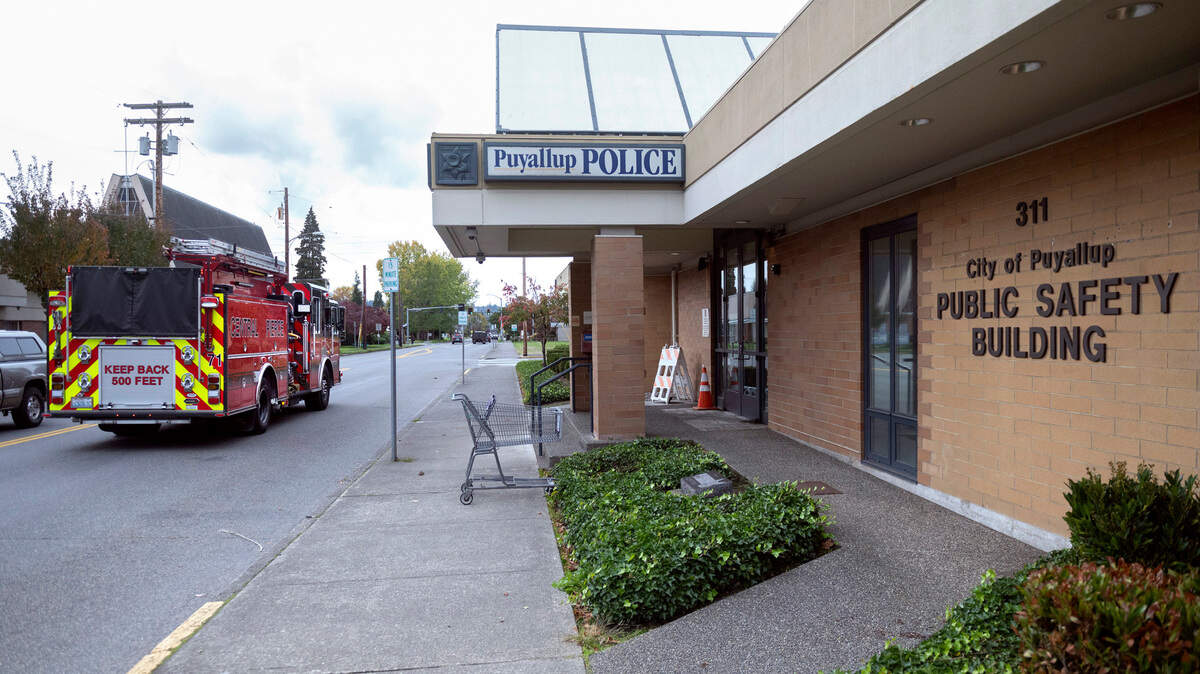 The Puyallup Public Safety Building in downtown in Puyallup, Washington - which houses the city jail, police department and fire department - was last renovated in 1992. The building is shown on Wednesday, Oct. 13, 2021.