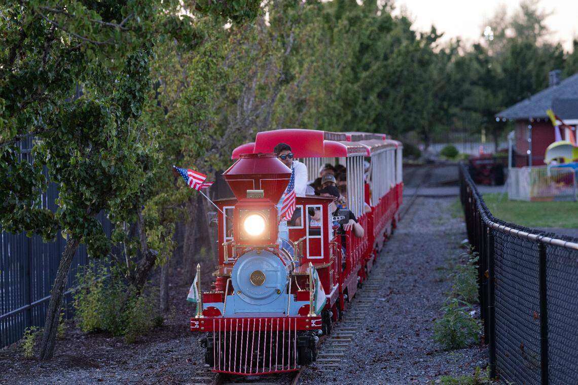 The Sillyville Train chugs along during the opening day of the 2024  Washington State Fair.