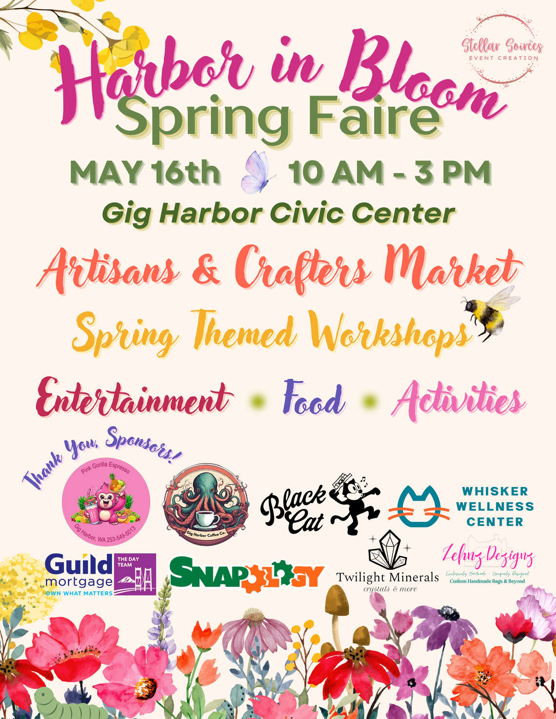 A flyer for the Harbor in Bloom Spring Faire set for Saturday, May 16, 2026 in Gig Harbor, Wash.