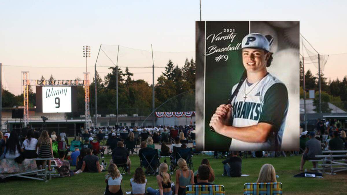 Several hundred friends, teammates, family and community members gathered on the Peninsula High School baseball field on Friday night, July 9, to remember Caleb Wanaka, a PHS athlete who died in an accident.