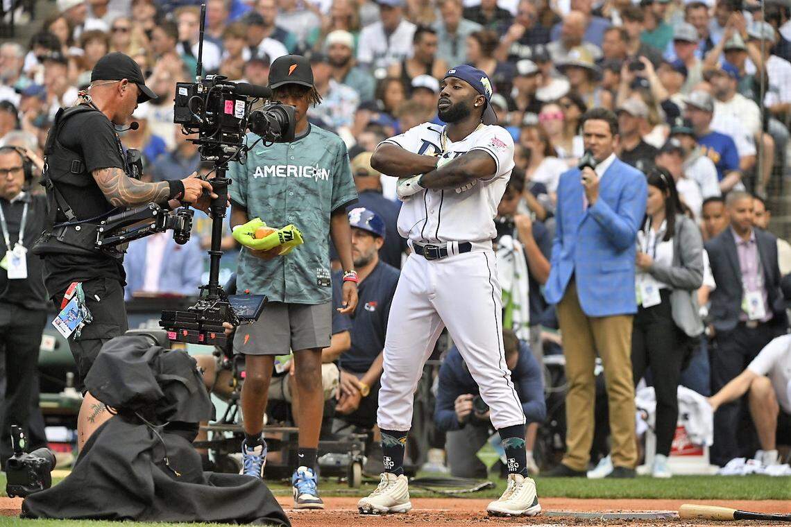 Tampa Bay’s Randy Arozarena during the 2023 MLB Home Run Derby at T-Mobile Park in Seattle on Monday, July 10, 2023.
