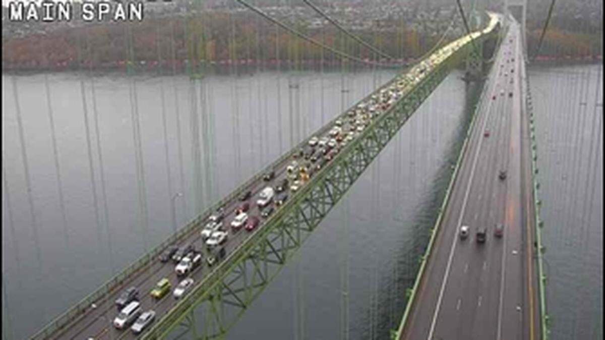 Traffic was stop-and-go for over 8 miles up to and across the Tacoma Narrows Bridge Thursday evening after a collision near 24th Street Northwest on westbound state Route 16 at 4:14 p.m., Oct. 31, 2024.