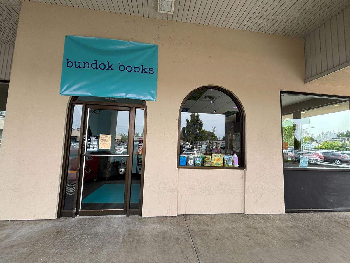 The entrance to Bundok Books in Puyallup on May 8, 2025. The store launched a soft opening at the end of April and is one of three bookstores headed to Puyallup this year.