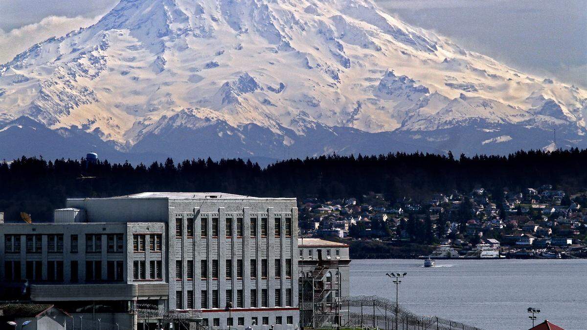 Mount Rainier part of the idyllic setting for McNeil Island Prison is said to have had a calming affect on both inmates and staff. Photo taken Wednesday March 23, 2011.
