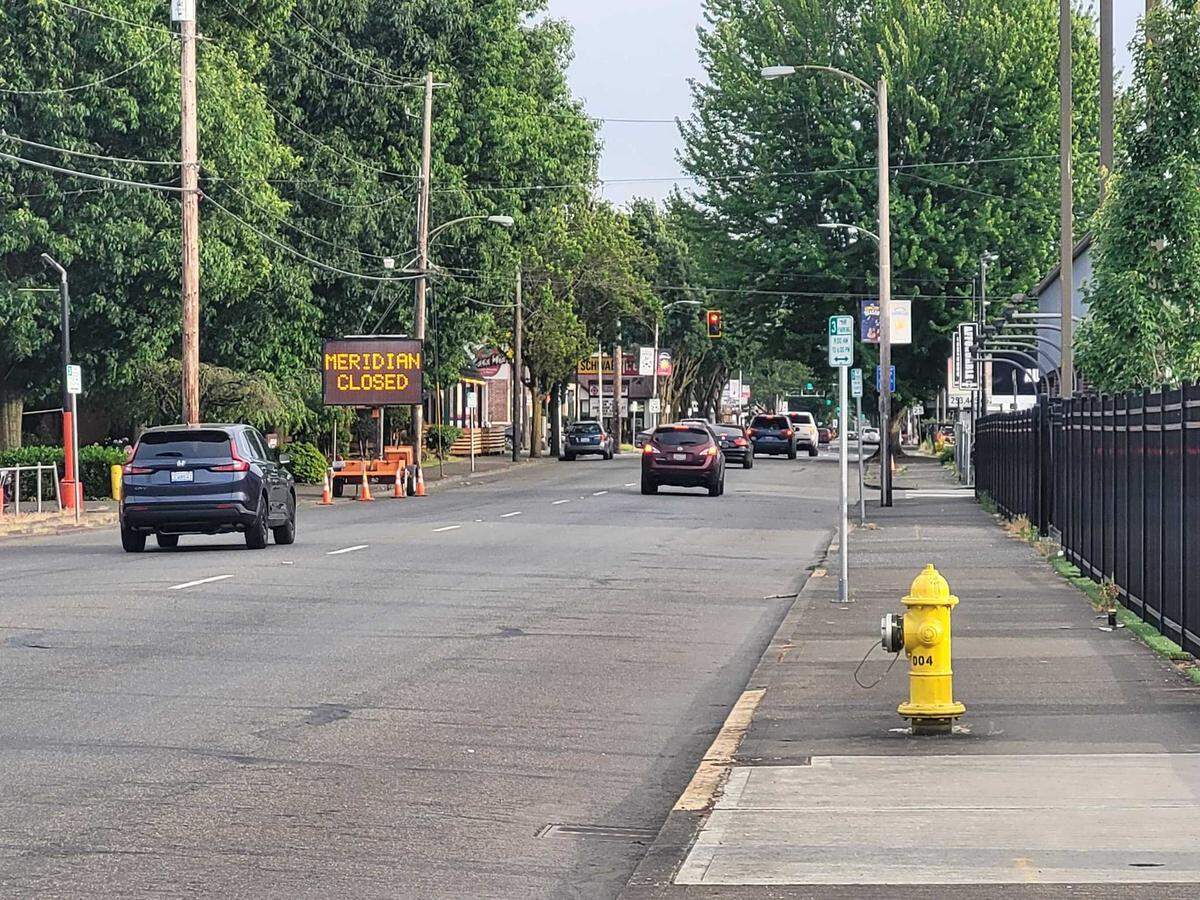 Crews will close Meridian from Stewart to 4th Avenue starting at 7 p.m. Thursday, June 12, 2025, for the Meeker Days Festival in downtown Puyallup. They’ll reopen the street Sunday night.