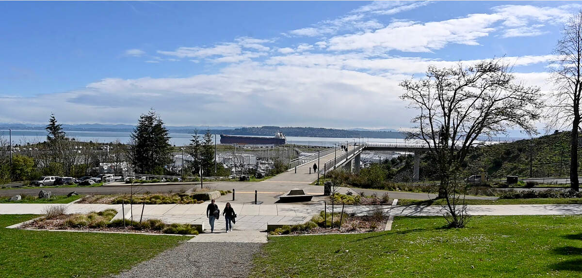 Parks Tacoma capital improvement program manager Terry Jungman and Marty Stump, director of business, administration and planning outlined the upcoming 1.6-mile paved pathway project in Point Defiance Park during a March 27, 2025 tour. The second phase for the Loop Trail will connect from Wilson Way Bridge, shown here, to numerous main public areas in the park while improving pedestrian safety.