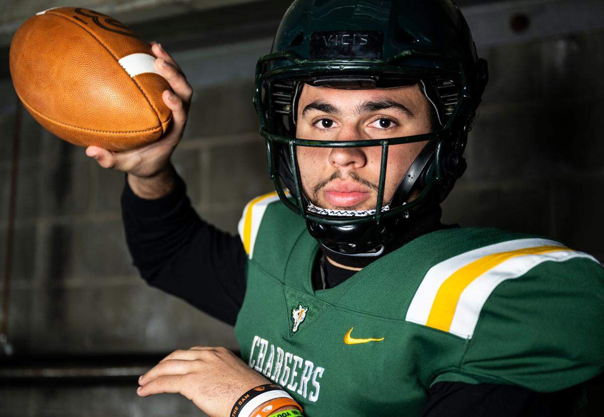 Kentridge senior Dorian Thomas poses for a portrait after being selected as a tight end for The News Tribune’s 2022 All-Area football team, at Mount Tahoma High School in Tacoma, Wash. on Dec. 4, 2022.