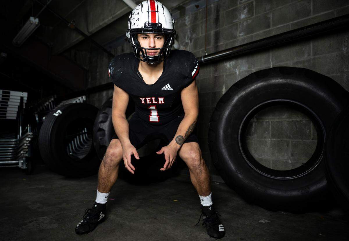 Yelm senior Ray Wright poses for a portrait after being selected as a linebacker for The News Tribune’s 2022 All-Area football team, at Mount Tahoma High School in Tacoma, Wash. on Dec. 4, 2022.