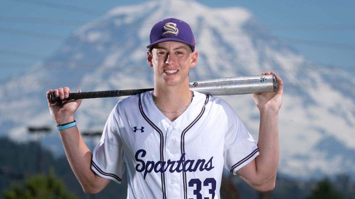 Sumner senior pitcher Jake Bresnahan is The News Tribune’s 2023 All-Area Baseball Player of the Year. The University of Oregon commit is shown at Sumner High School in Sumner, Washington, on Monday, June 5, 2023.