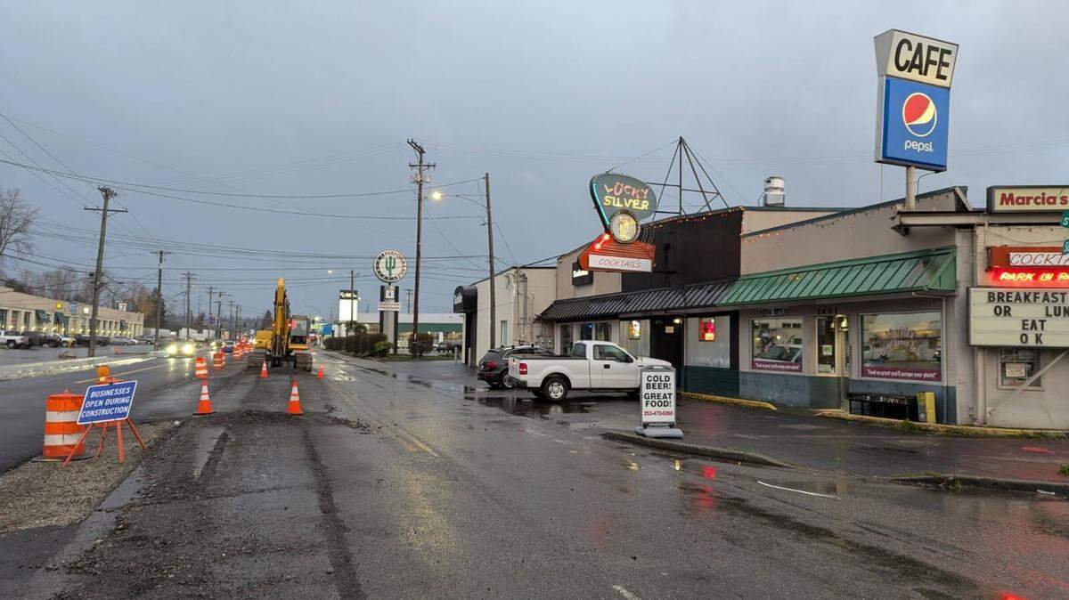 Construction along South Tacoma Way has led patrons of Lucky Silver Tavern and Marcia’s Silver Spoon Cafe to believe that the establishments are closed, employees say.