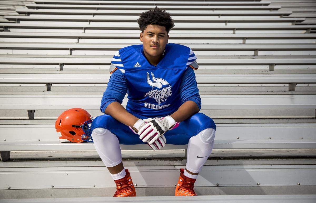 Rainier Beach High School lineman Nathaniel Kalepo photographed on Wednesday, Aug. 23, 2017.