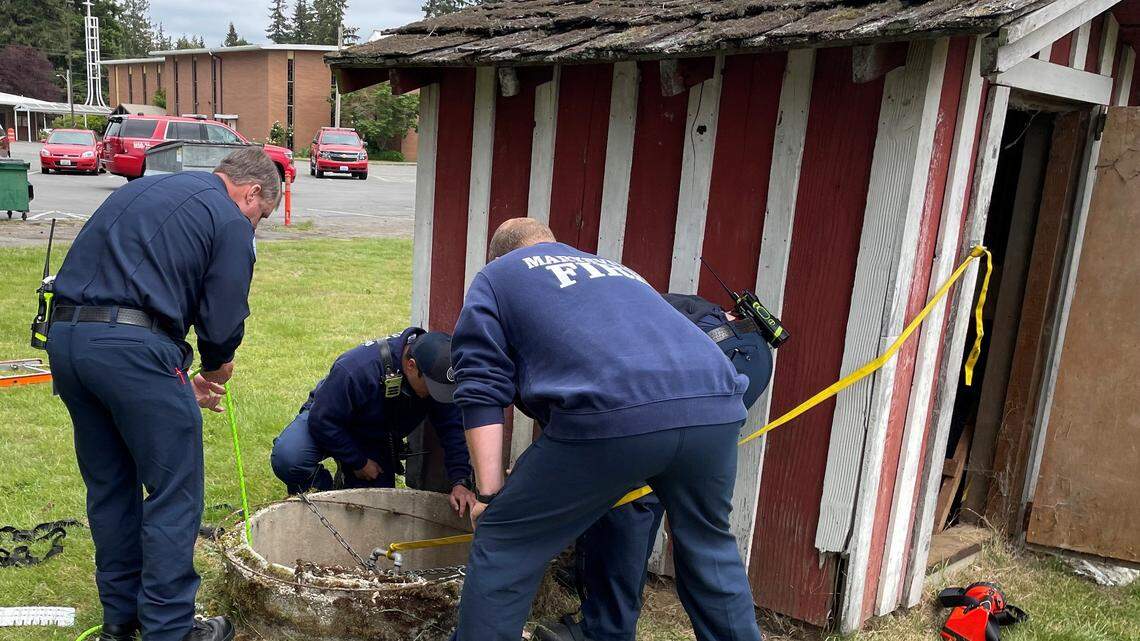 Firefighters worked to rescue a 12-year-old boy who had fallen 20 feet into a well on May 30 in Marysville, Washington.