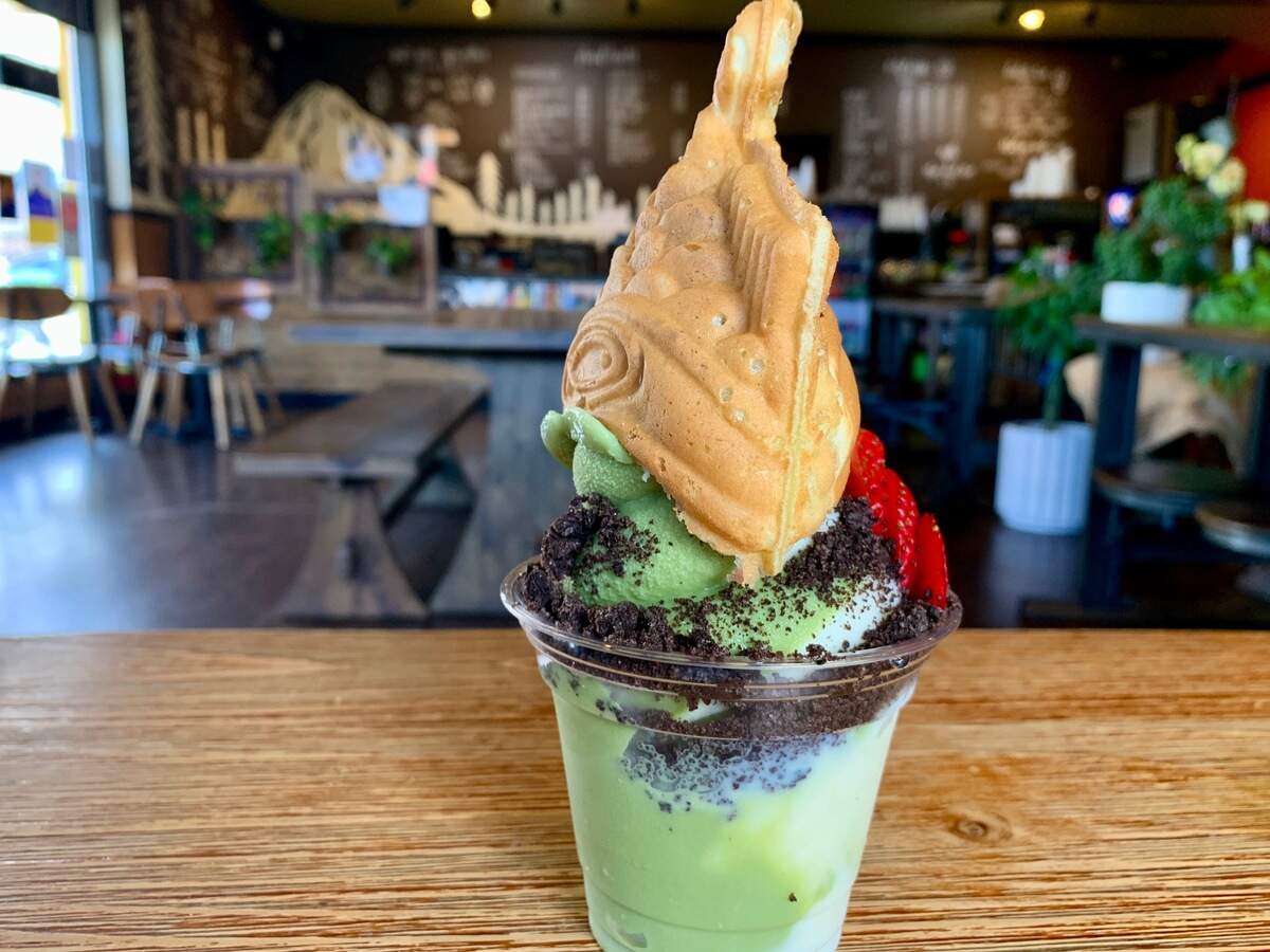 T-Town Cafe in Lakewood has been a popular dessert destination since opening in 2018. Try the signature taiyaki, shown here with green tea swirl, Oreo and strawberry.