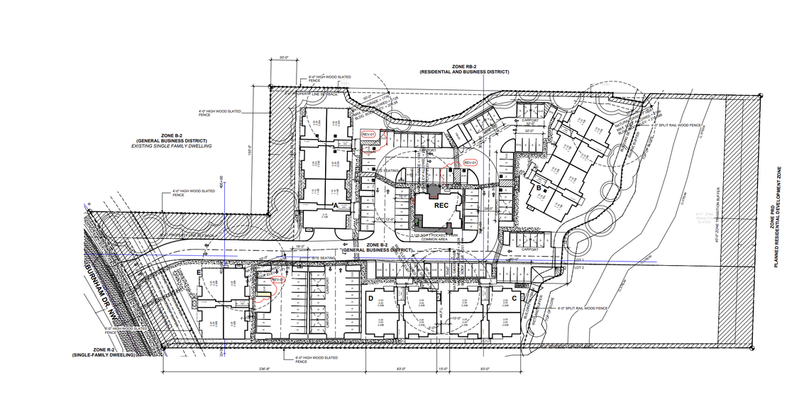 A site map rendering submitted to the City of Gig Harbor for the Burnham Drive apartment site, 9411 Burnham Drive.