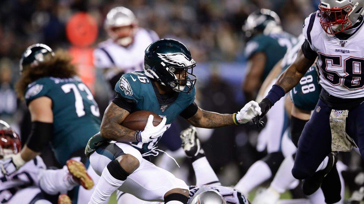 Philadelphia Eagles’ Miles Sanders in action during an NFL football game against the New England Patriots, Sunday, Nov. 17, 2019, in Philadelphia.(AP Photo/Matt Rourke)