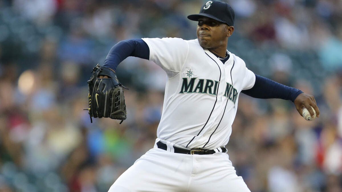 Seattle Mariners starting pitcher Roenis Elias throws against the Colorado Rockies during a baseball game, Saturday, Sept. 12, 2015, in Seattle. (AP Photo/Ted S. Warren)