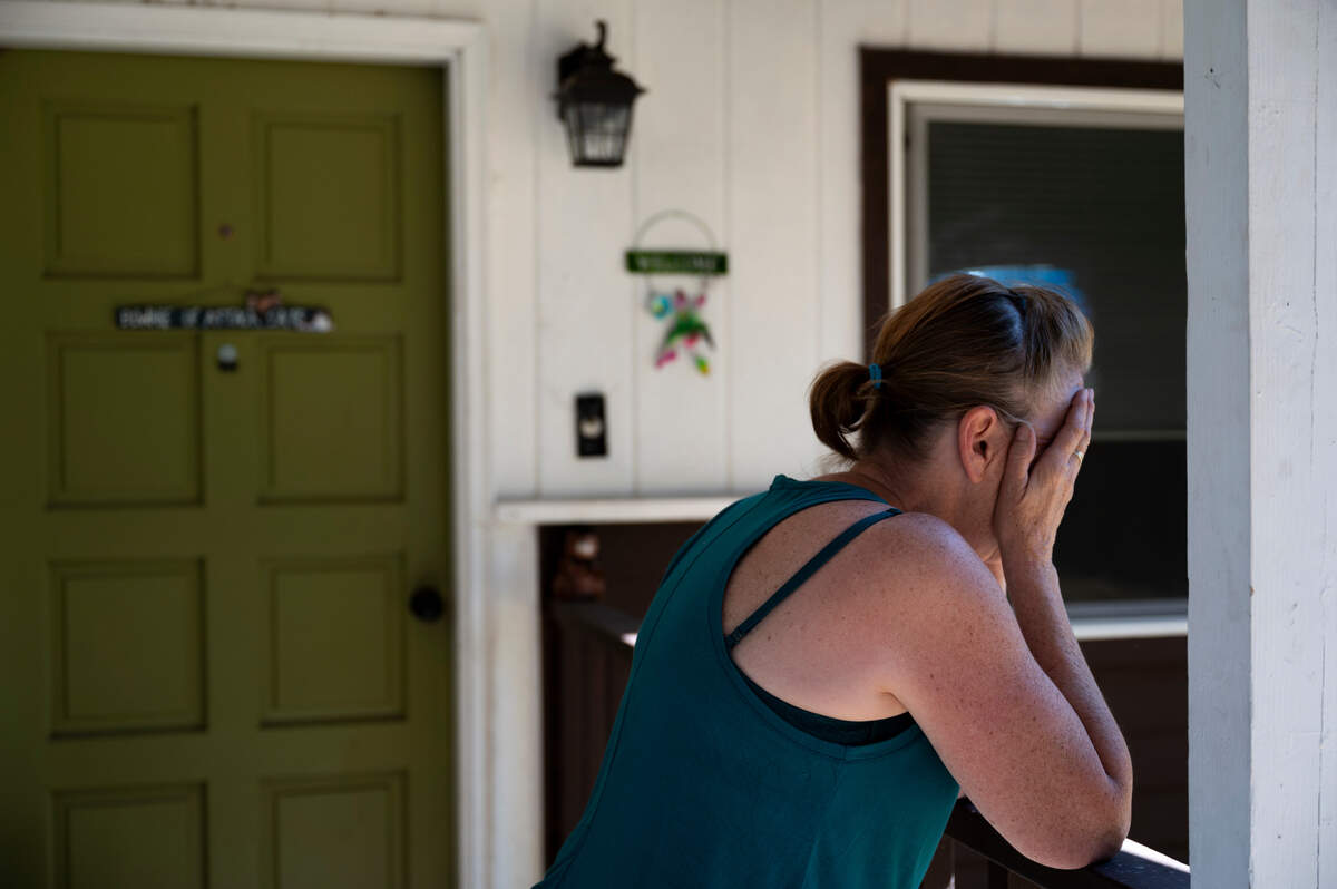 Betty Halbert gets emotional July 23 recounting the alleged harassment she’s faced after her new landlord took over the property.