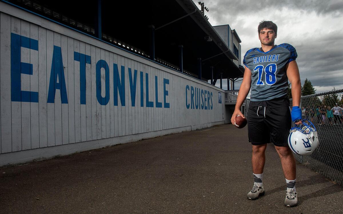 Eatonville High’s Caden Jumper is arguably the football team’s best athlete. The 6-foot-3, 240-pound quarterback is a three-star prospect who played receiver, tight end and running back in his first two high school seasons. Photo taken on Wednesday, Oct. 16, 2019.