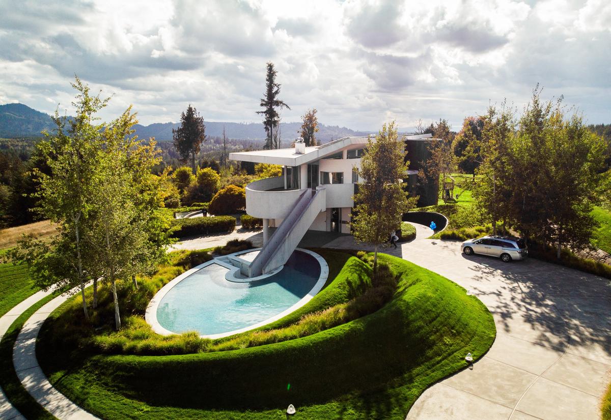 A diamond heiress is selling her home in Tenino, Wash.. The property features a copper-lined meditation room, a blind archery range, and landscaping inspired by The Garden of Cosmic Speculation. The estate is called Merkaba, which, potential buyers are told, means light, spirit and body. The $11 million property is the most expensive personal property ever listed in Thurston, Pierce and Mason counties. The house features solar panels and geothermal heating. Photographed on Thursday, Sept. 13, 2018.