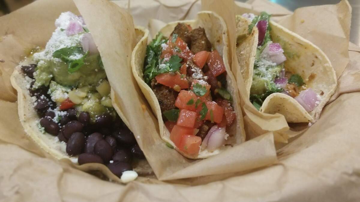 A trio of tacos from Qdoba Mexican Eats.
