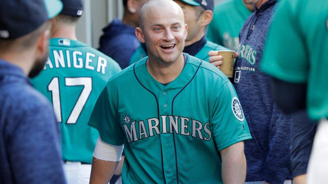 Seattle Mariners third baseman Kyle Seager stands in the dugout before a baseball game against the Boston Red Sox, Friday, June 15, 2018, in Seattle. (AP Photo/Ted S. Warren)
