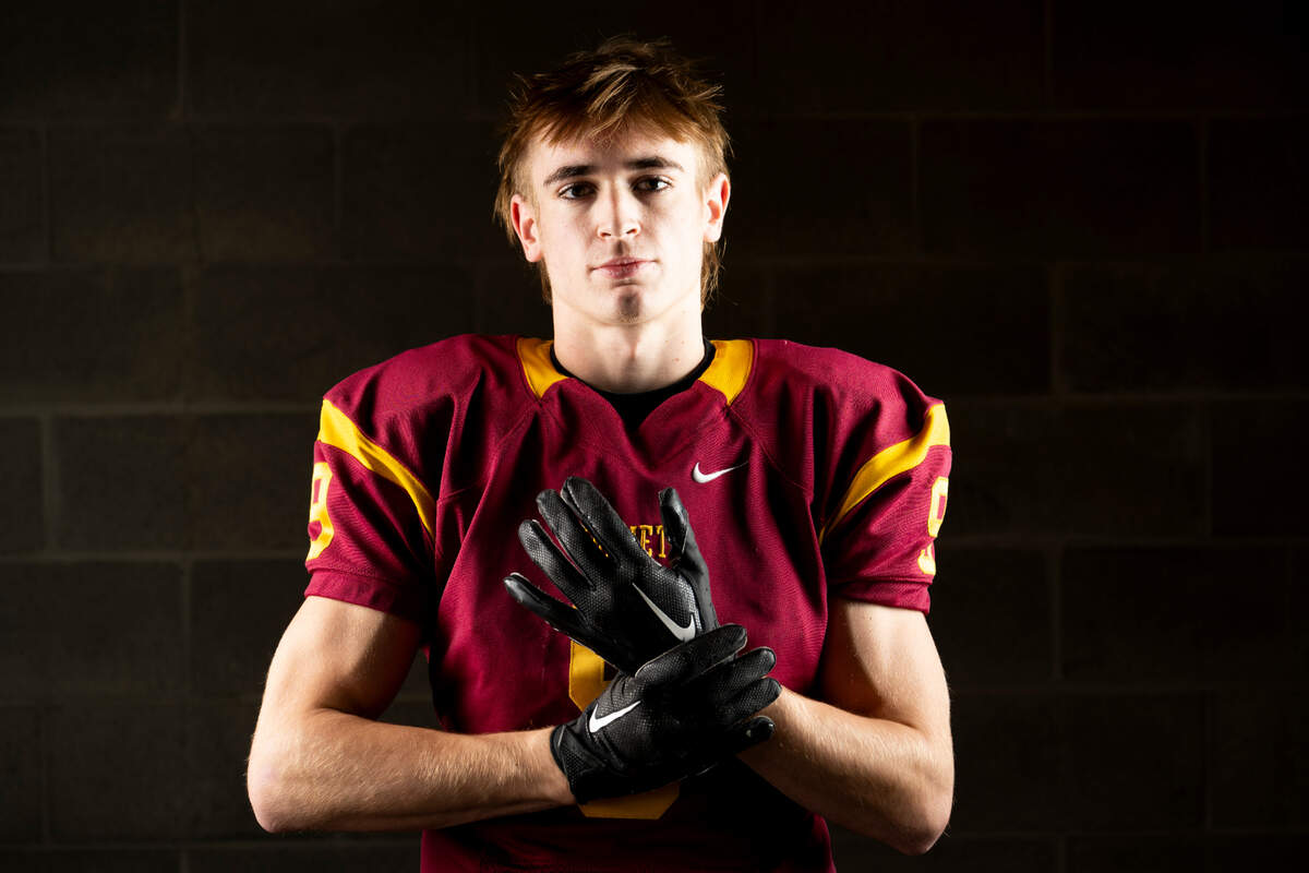 Enumclaw senior defensive back Wyatt Neu poses for a portrait after being selected as first-team defense for The News Tribune’s 2023 All-Area football team at Mount Tahoma High School, on Sunday, Dec. 10, 2023, in Tacoma, Wash.