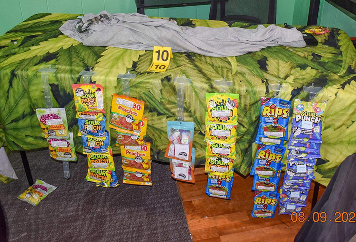 Some of the cannabis products seized Wednesday at Caveman Medicine in South Tacoma.