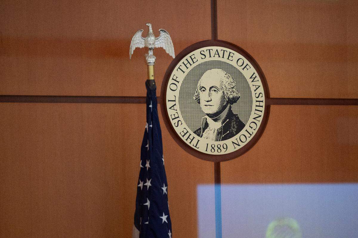 The seal for the state of Washington at Pierce County Superior Court, on Monday, Aug. 5, 2024, in Tacoma.