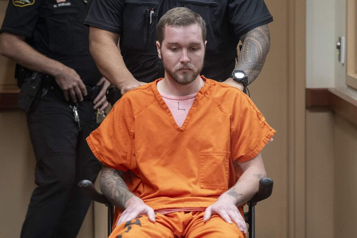 Chaston Pierce Philes, 26, is wheeled into court for his arraignment on Tuesday, July 14, 2026, at Pierce County Superior Court in Tacoma, Wash. Philes was arraigned on charges of second-degree murder in the July 15, 2024 fatal shooting of Sean Miller, 33.
