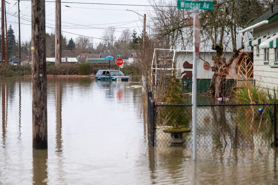 Rising waters from various rivers and creeks in Centralia have flooded low-lying neighborhoods on Jan. 7, 2022.