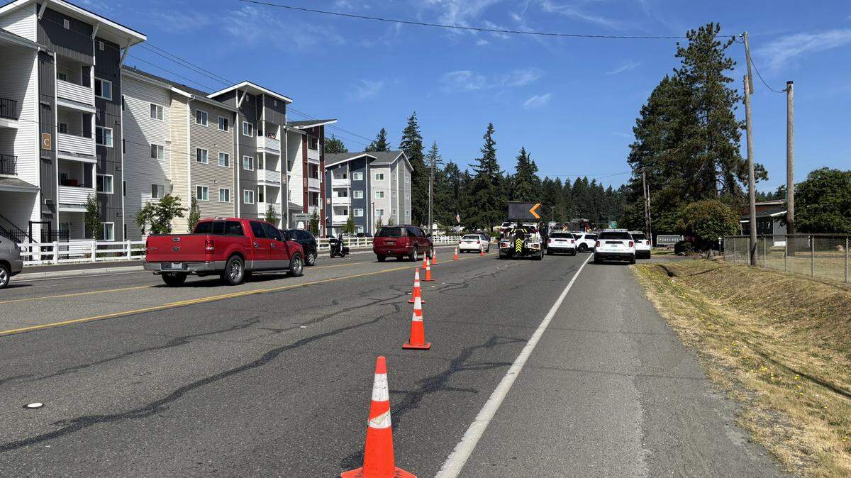 A crash near Spanaway is blocking two lanes on June 10, 2025.