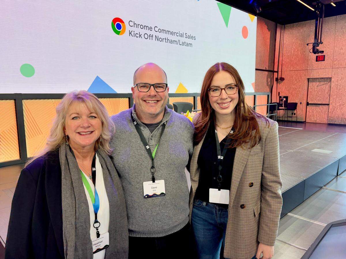 Peninsula School District educators Heather Whyte, Dave Stitt and Kayla Frank (left to right) traveled to New York for the culmination of their Google AI+Edu fellowship Jan. 8-10, 2025.