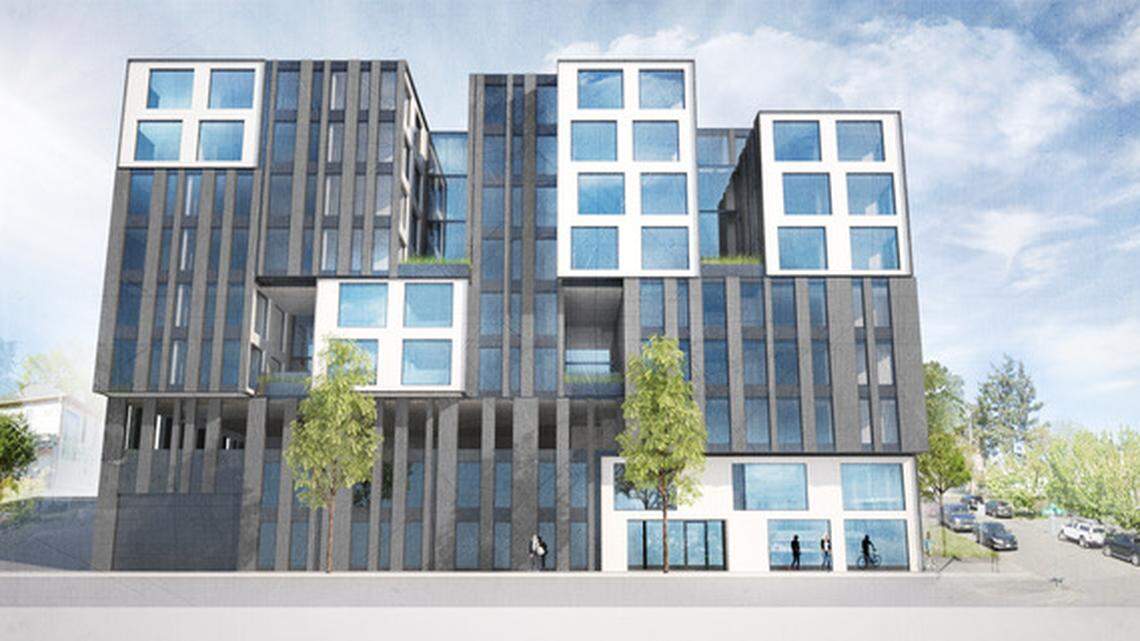 Rendering of new apartment site with 188 market-rate units planned for 1402 Tacoma Ave. S. in Tacoma.