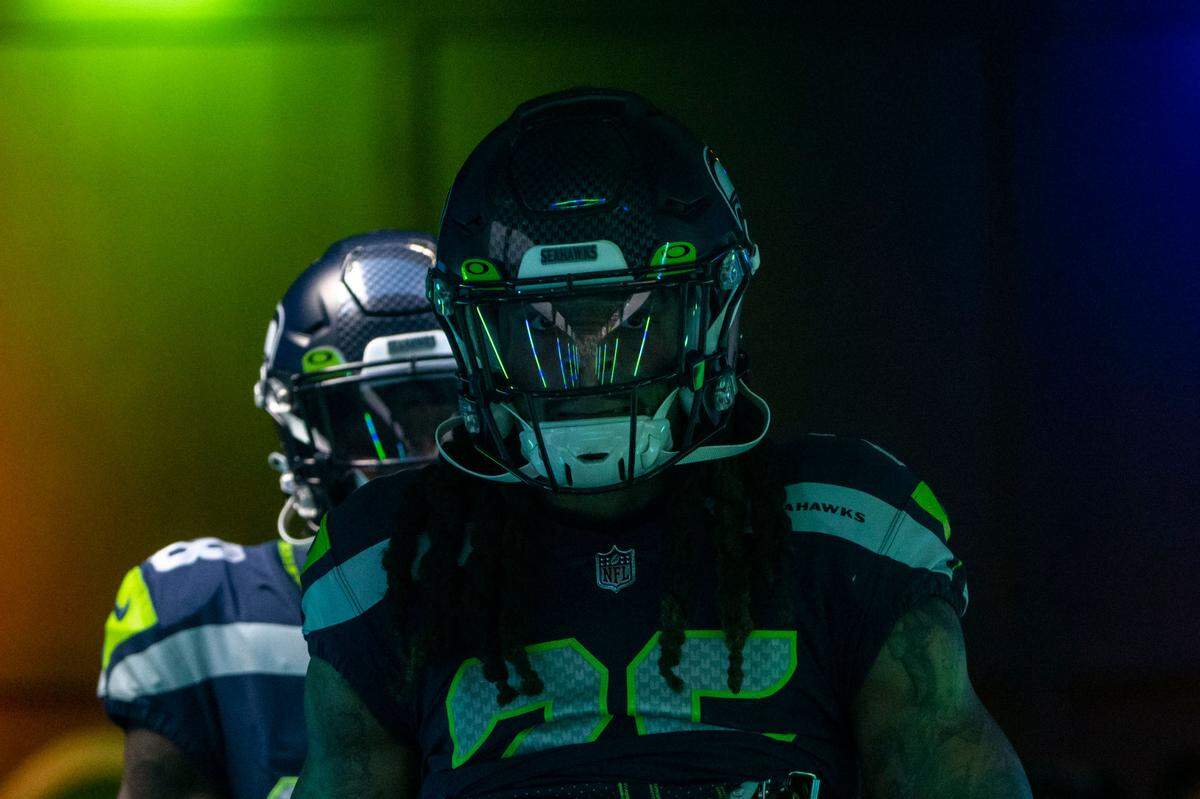 Seattle Seahawks safety Ryan Neal (26) walks through the tunnel on his way toward the field prior to the start of an NFL game against the Las Vegas Raiders on Sunday, Nov. 27, 2022, at Lumen Field in Seattle.