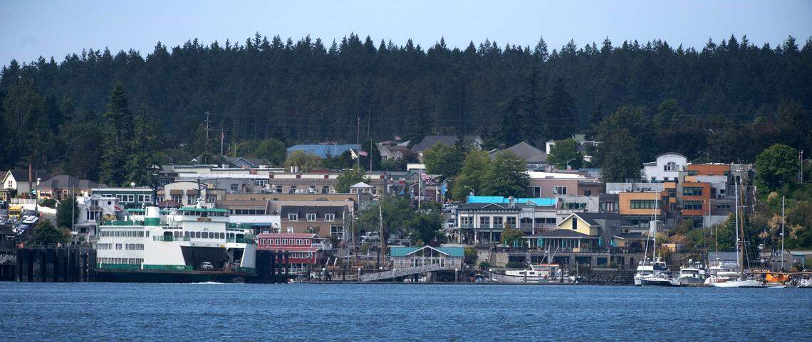 Friday Harbor, Washington, on San Juan Island as seen from the Red Head whale watching passenger ferry on Monday, June 26, 2023.