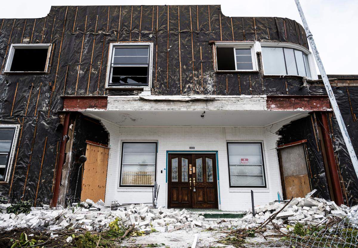 A view of the former Piper Funeral Home being demolished on South Puget Avenue in Tacoma, Wash. on Monday, March 28, 2022.