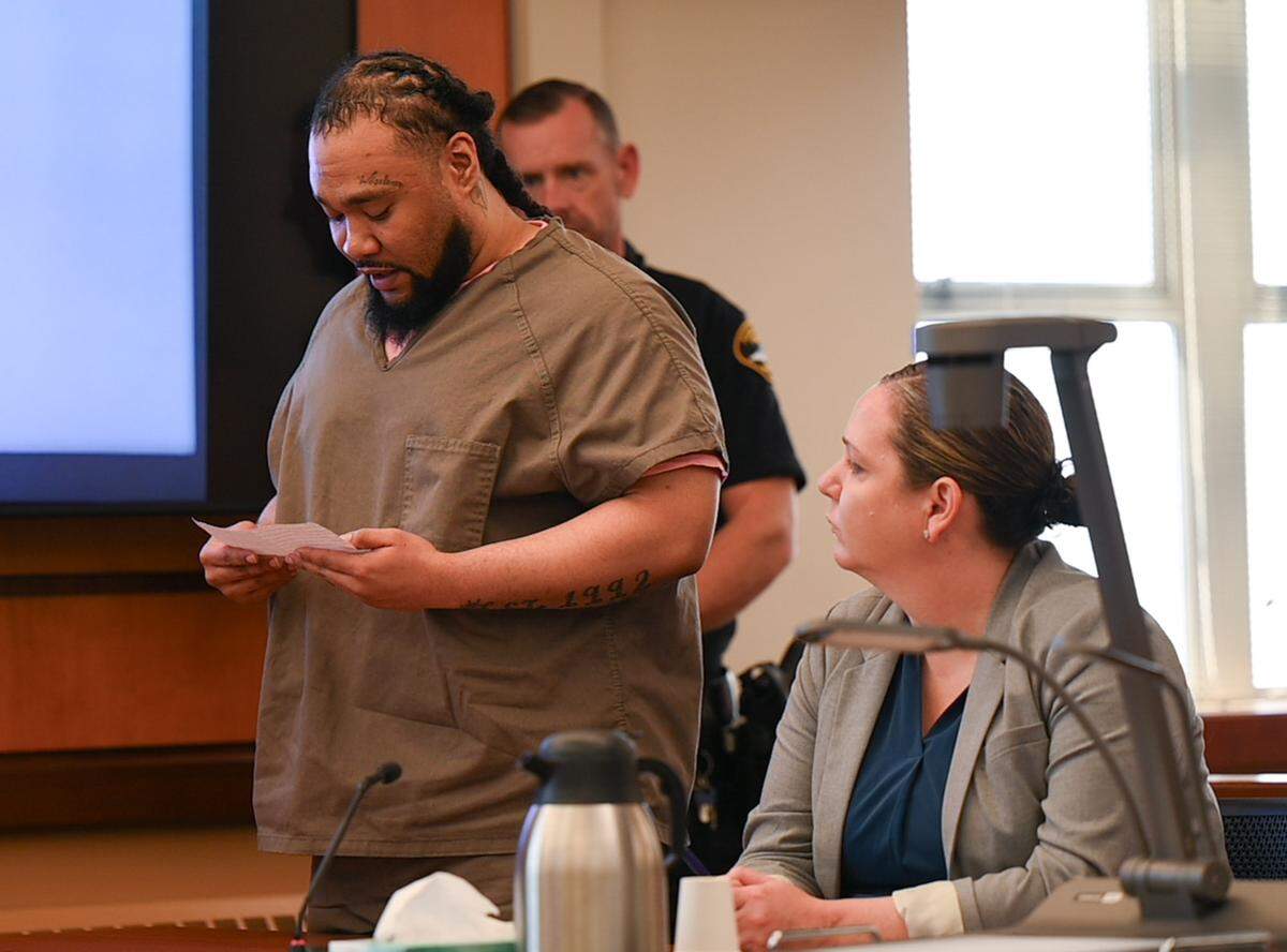 Augustino Maile reads a letter he wrote while addressing the court during his sentencing hearing Thursday.