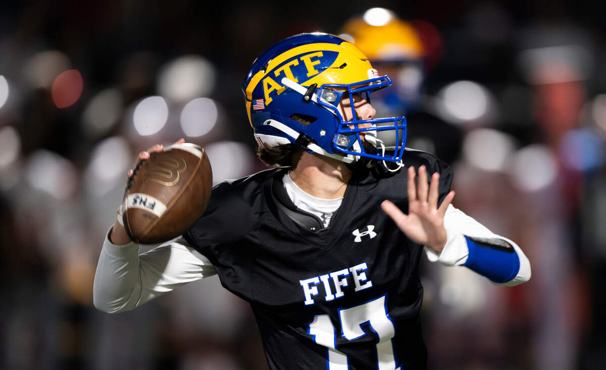 Fife quarterback Mattson Ducharme (17) passes the ball during the second half of the game against Orting at Fife High School, on Friday, Sept. 20, 2024, in Fife, Wash.