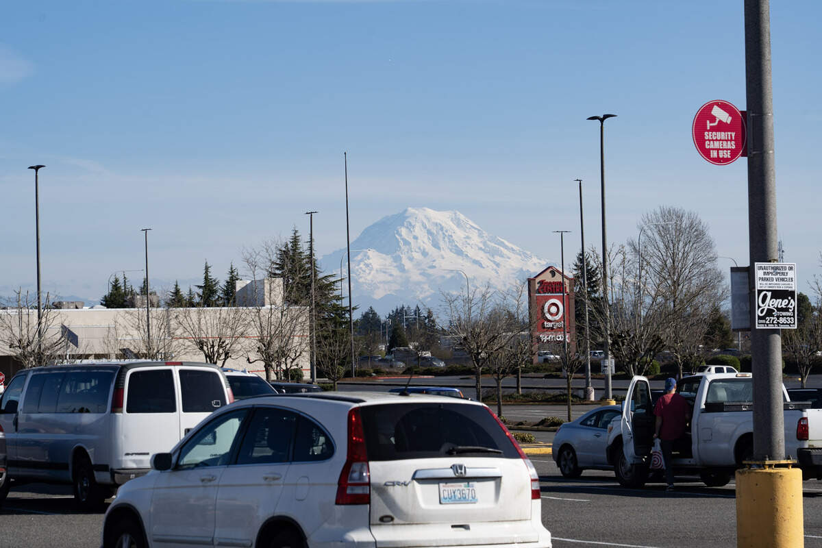 Mount Rainier is a pretty cool perk of shopping at the Target in Tacoma.