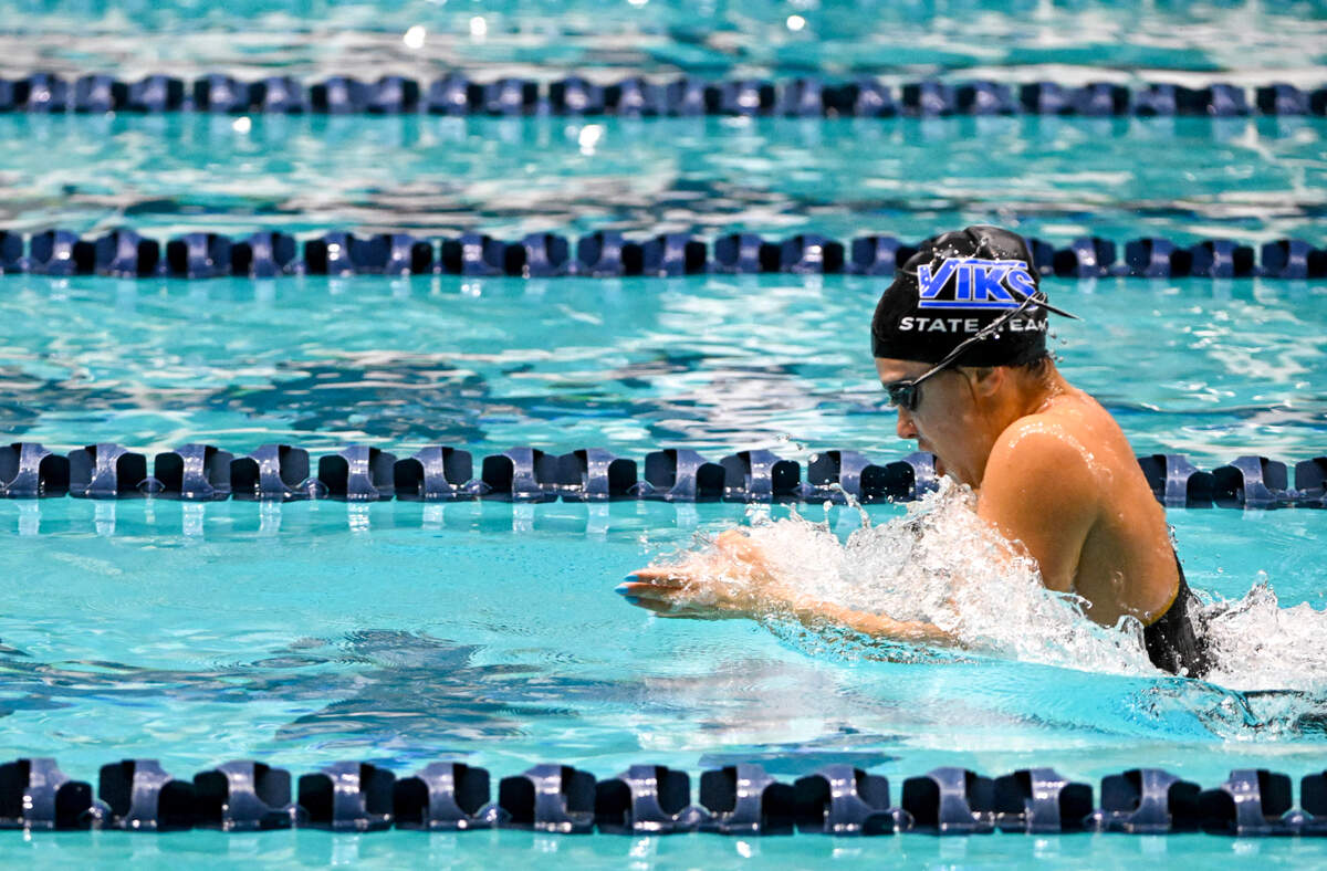 Curtis’ May Guidoux swims in the 200 yard medley relay during the 4A Girls State Swim & Dive Championships at Weyerhaeuser King County Aquatic Center, on Saturday, Nov. 11, 2023, in Federal Way, Wash.