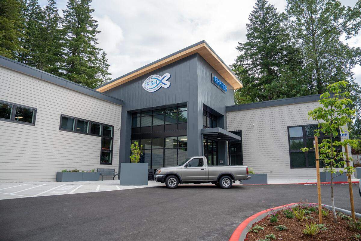Construction for the new Gig Harbor Peninsula FISH Food Bank building at 4303 Burnham Dr. began in November. The new facility is set to officially open its doors Wednesday, July 13. The new building offers a larger clothing store section, private financial advising rooms, a conference room allowing the board to meet and additional offices for staff.
