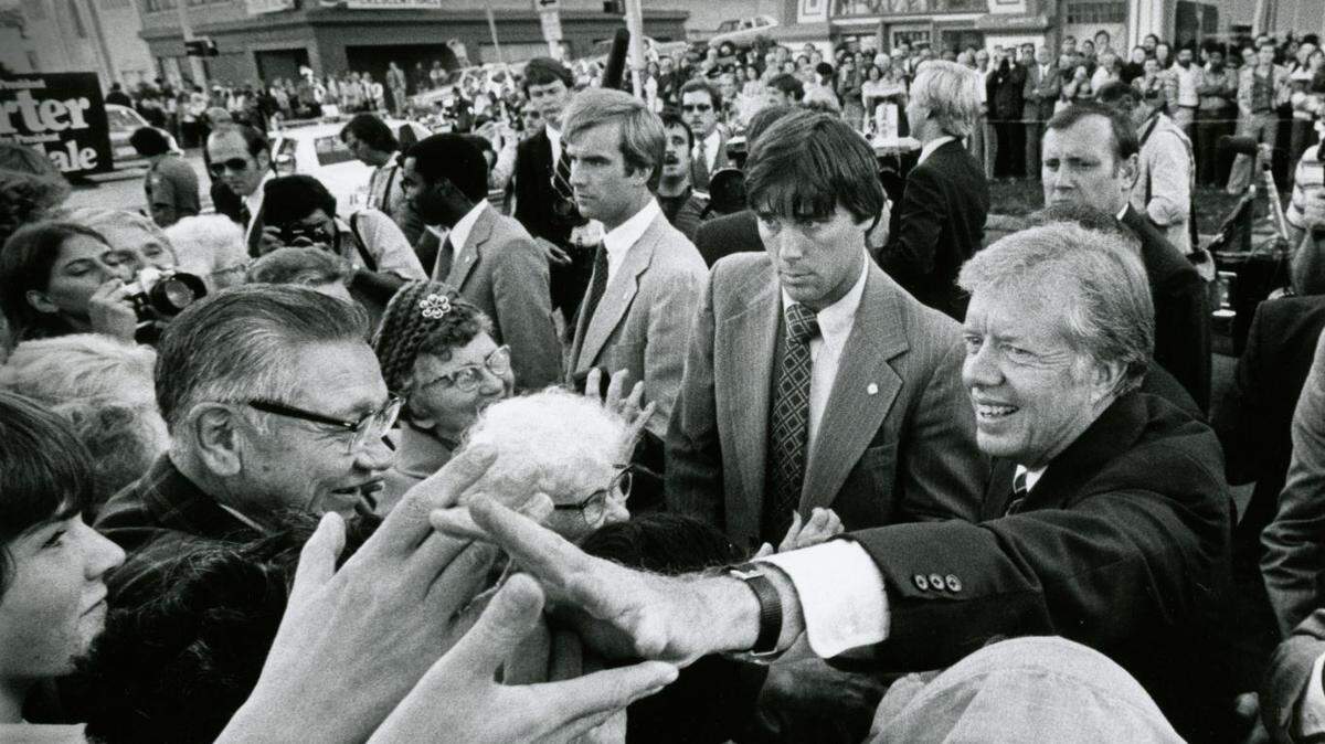 President Jimmy Carter shakes hands in downtown Tacoma on Sept. 23, 1980.